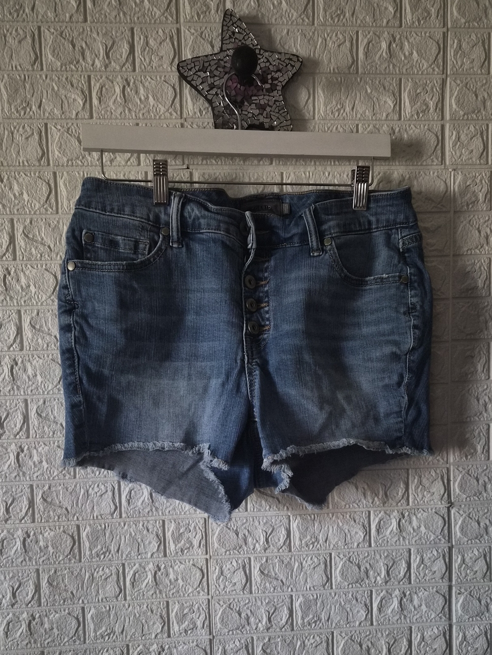 torrid Button-Front Distressed Denim Shorts - Blue